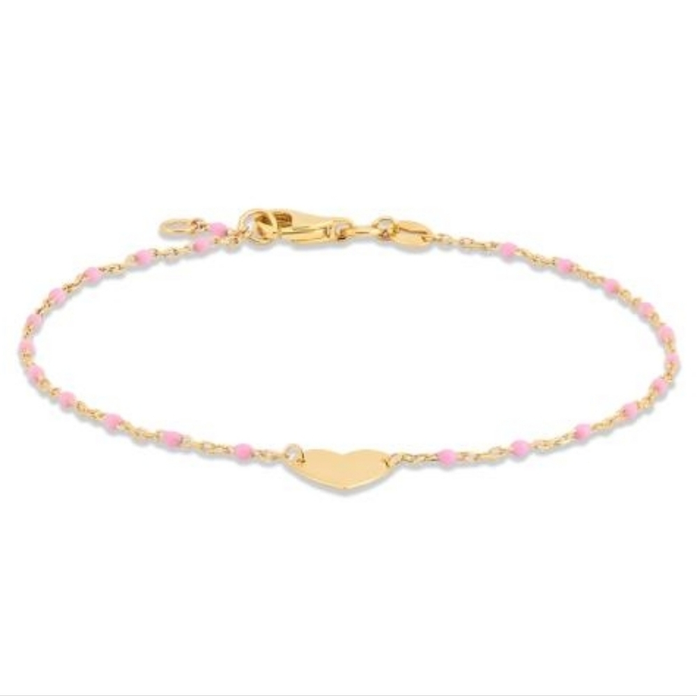 14K Goldplated Sterling Silver & Enamel Beads Heart Chain Bracelet - Picture 2 of 3